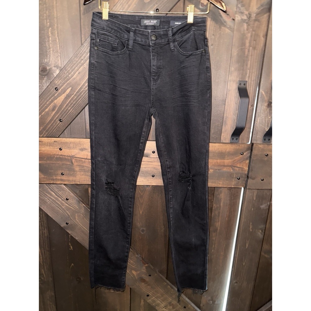 Judy Blue Slim Fit Jeans Size 5 27 Black Distressed High Rise Stretch Black